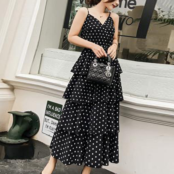 dots print spaghetti strap mini dress